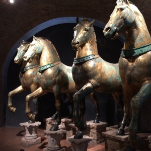 These are the original horses that were on the exterior of St. Mark's. They've traveled all over the world (mostly because they keep getting stolen by people like Napoleon) and are now housed in a museum inside the church, with replicas on the outside.